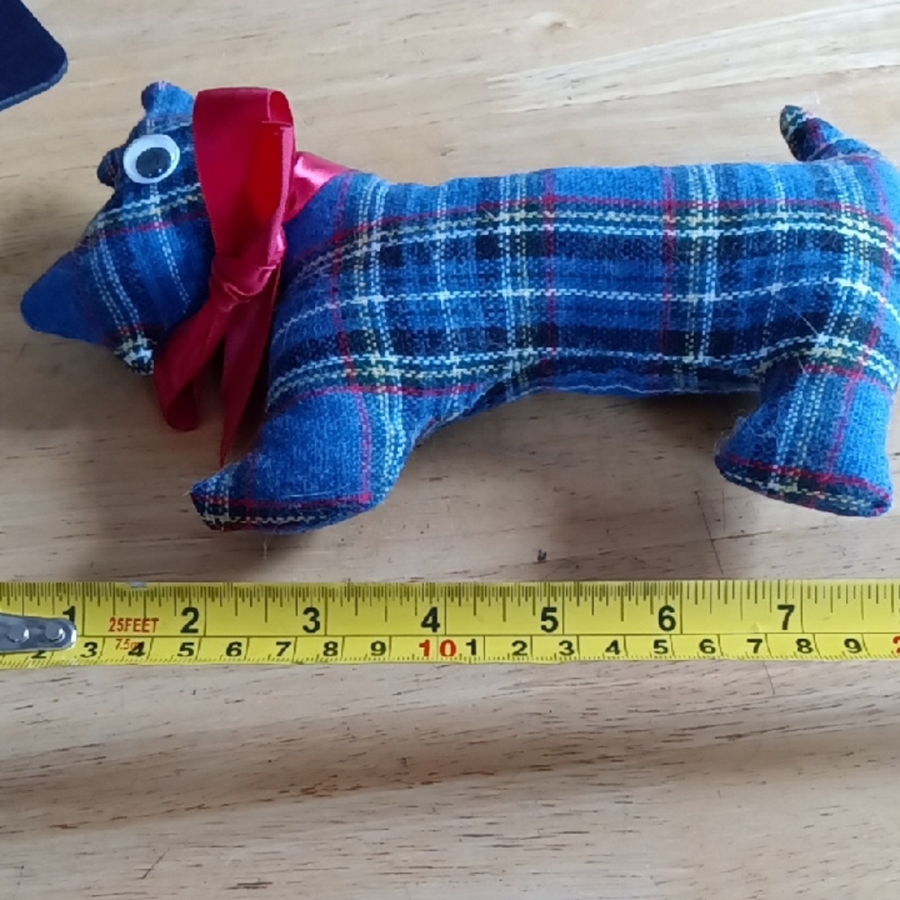 Vintage Plaid Stuffed Scottie Dog with Red Bow. 9x 7". Only Used For  Display